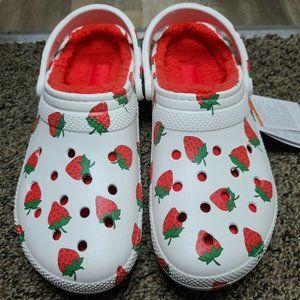 Womens Crocs Classic Lined Vacay Vibes Rare Clogs Strawberry White 207301-1F5